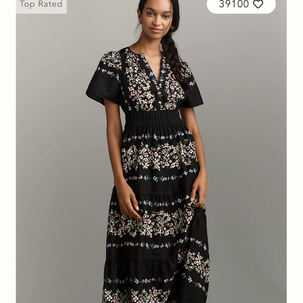 Anthropologie Black Floral Maxi Dress